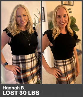 Hannah B. before and after &mdash; lost 30 lbs in 6 months with Trimsulin