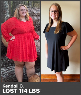 Kendall C. before and after &mdash; lost 114 lbs in 16 months with Trimsulin