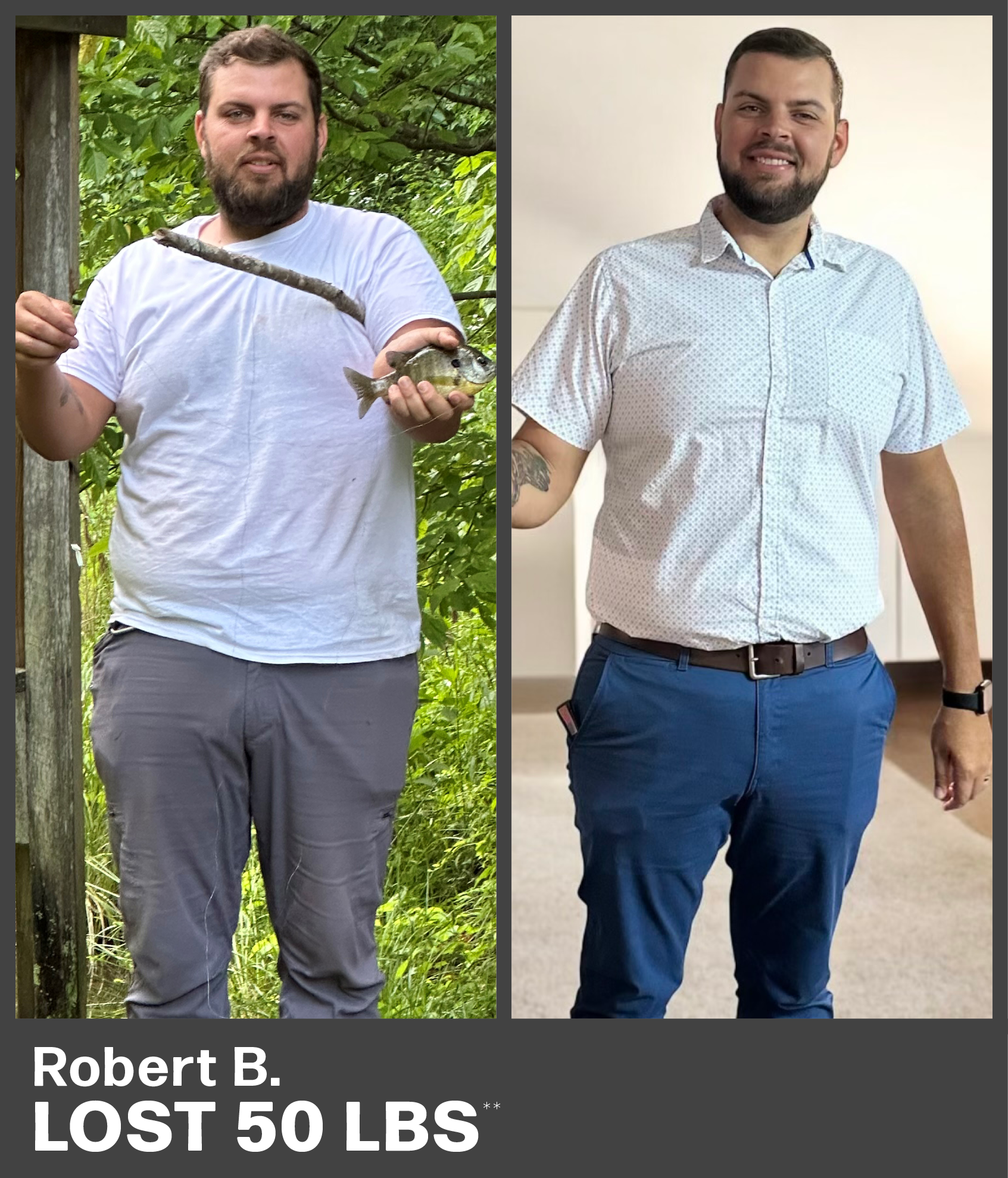 Robert B. before and after &mdash; lost 50 lbs with Trimsulin
