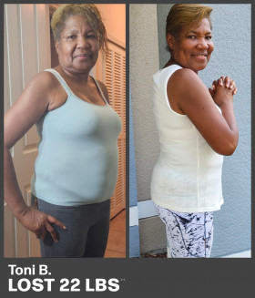 Toni B. before and after &mdash; lost 22 lbs in 60 days with Trimsulin
